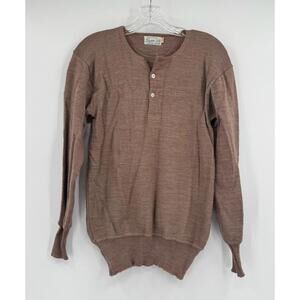 Swan Vintage Mens Brown 100% Wool Henley Long Sleeve Sweater Sz 36